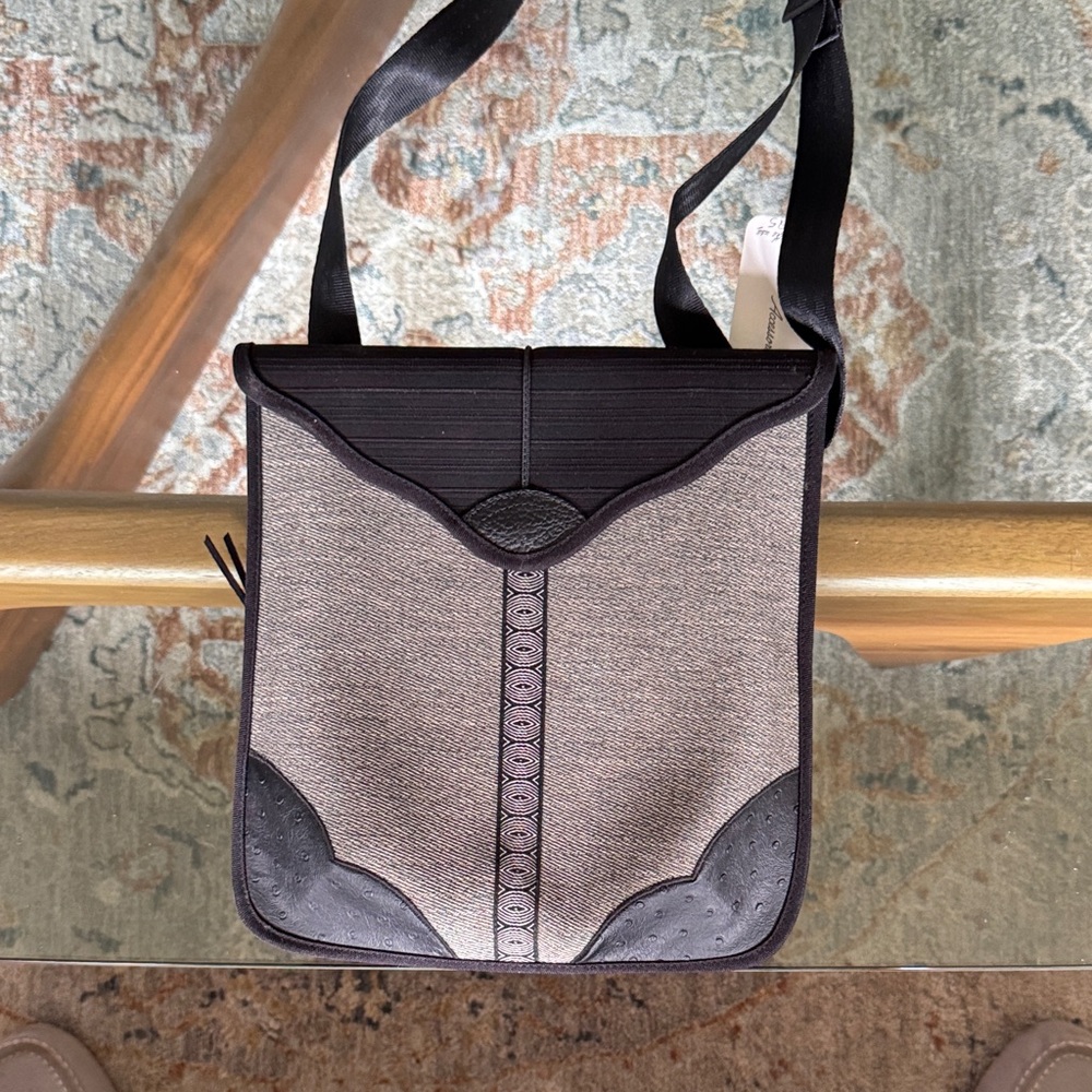 NWT Black and Gray Crossbody Bag; various textiles,leather accents, handmade.